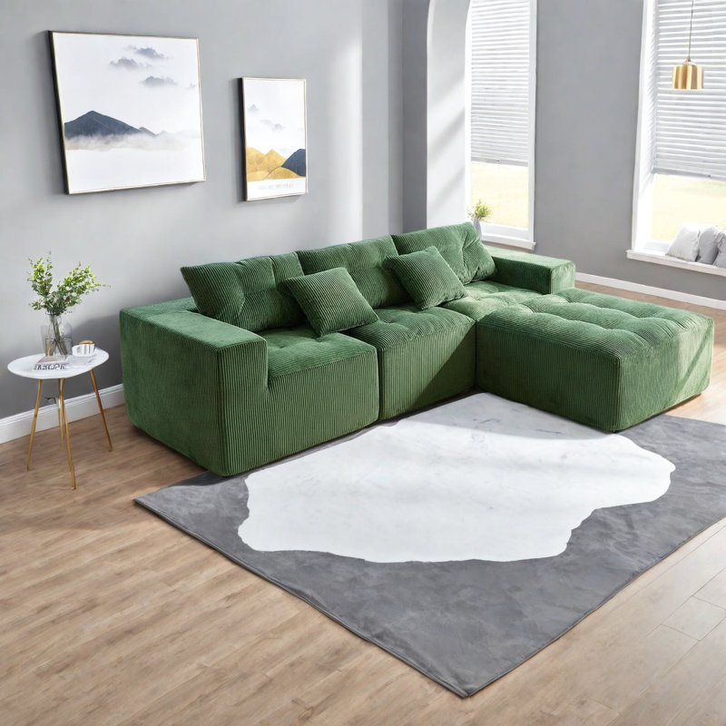 Canapés modernes en forme de L en velours côtelé, canapé vert réglable à 3 places pour la maison