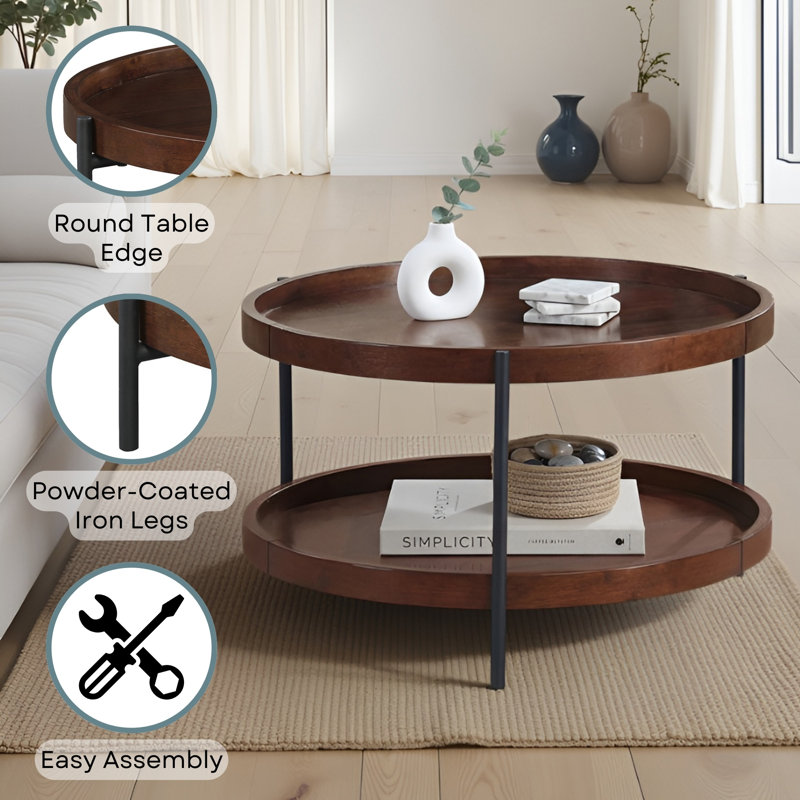 Table basse avec tablette Leroy, Marron foncé