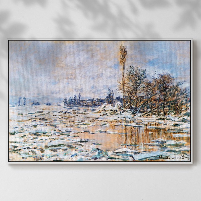 «Break Up Of Ice», reproduction d'art encadrée sur toile par Claude Monet, H 17 po x l 25 po x P 2 po, Foncé