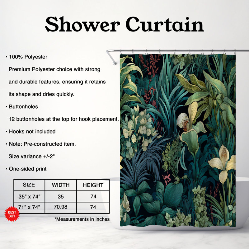 Rideau de douche 1 pièce Vibrant Petals, H 74 po x l 71 po