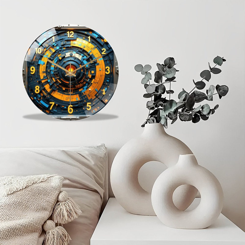 Horloge murale en verre trempé silencieuse de 30 cm, « Horloge murale futuriste », sans tic-tac, fonctionne avec des piles (piles AA non comprises), décoration artistique pour la maison