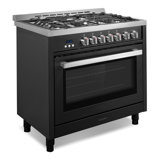 Cosmo 36 In. Nebula Collection 3.8 Cu. Ft. Gas Range, 5 Burners, Rapid Convection Oven, Cast Iron Grates In Matte Black