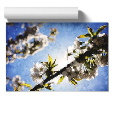 White Cherry Blossom Painting - Frameless Print