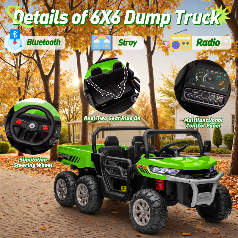 UTV électrique 24V 4WD pour enfants avec télécommande, grand siège et 3 vitesses (3 à 8 ans), Vert