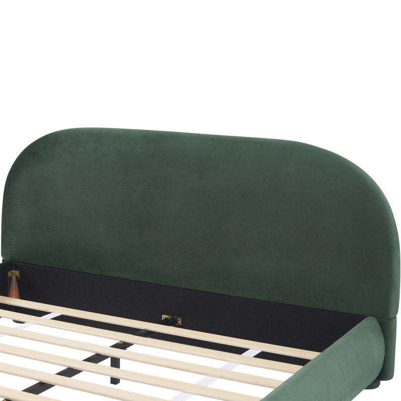 Lit tapissier avec tête de lit courbée et cadre en bois Liz Boucle, Grand, Velours vert