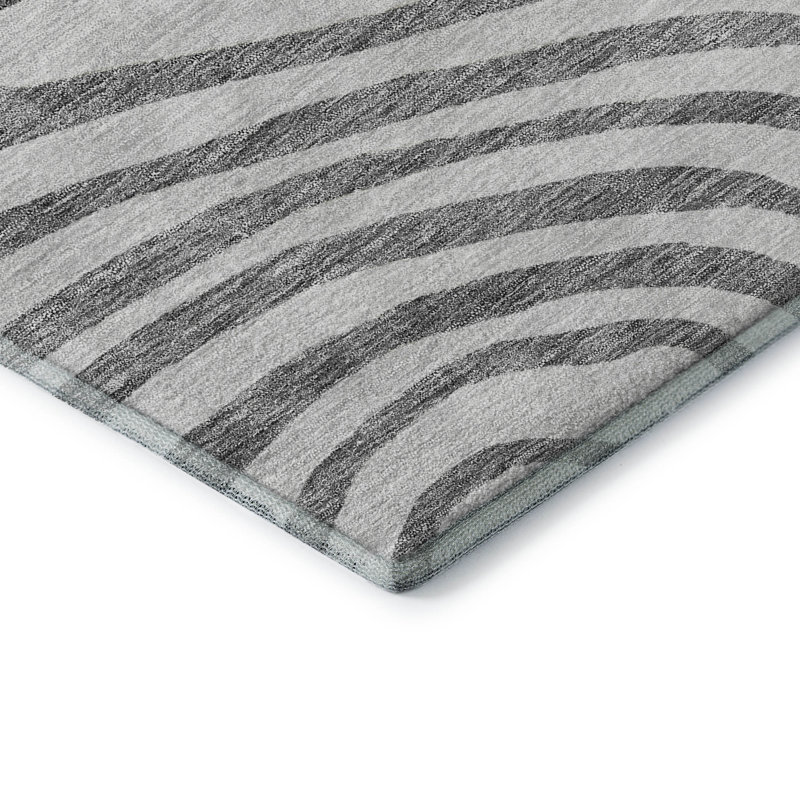 Tapis gris Prisco lavable à la machine de qualité supérieure, Rectangulaire 8 pi x 10 pi
