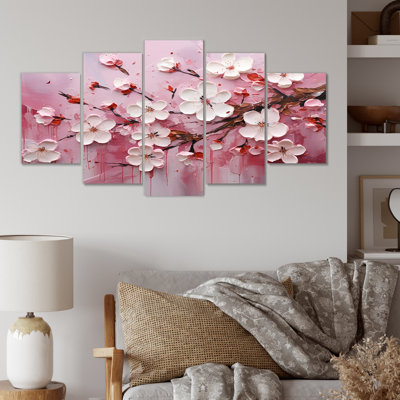 Cerisier blanc et rose Bloom II - ensemble d'art mural multicolore cerise