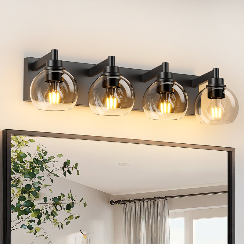 Éclairage pour salle de bain moderne à 4 lumières noir mat, 26,4 po de largeur, Quatre lumières