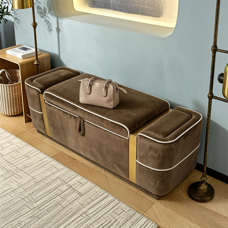 Banquette de rangement rembourrée avec couvercle relevable, Brown