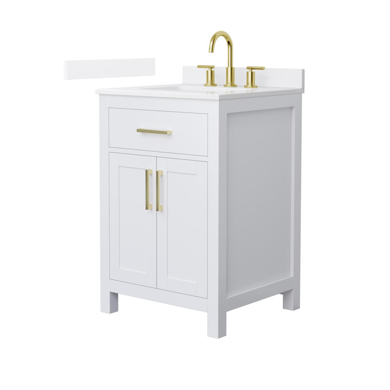 Beckett 24" Freestanding Single Bathroom Vanity with Quartz Top, White, Brushed Gold, White Quartz