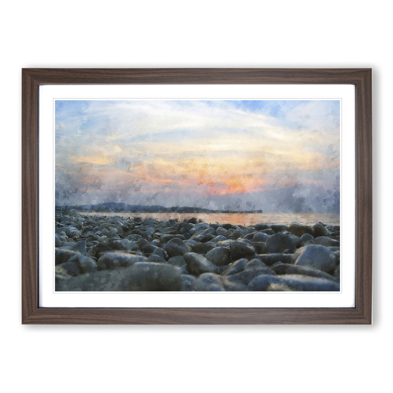 A Pebble Beach - Picture Frame Graphic Art, Walnut Framed, 27cm H x 36cm W x 2cm D