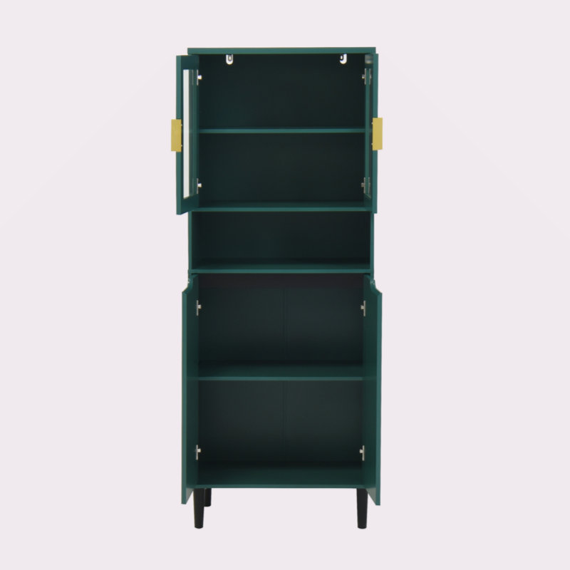 Tall Storage Bookcase With 2 Glass Display Door & 2 Doors, Tall Kitchen Pantry Cabinet With Handles, Modern Cabinet Freestanding Living Room 