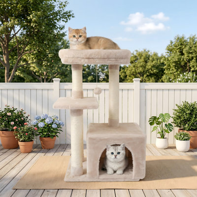 Tour à chat, chaton, poteau à griffes en sisal, plateforme de saut, aire de jeu pour chat, beige