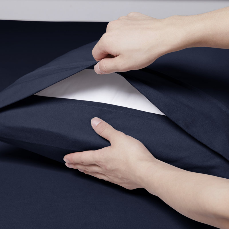 Solid Flannel Pillowcases Ultra Soft By Sweet Home Collection, Queen Pillow Case, Navy