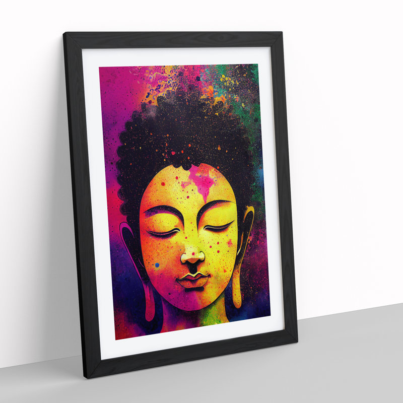 Buddha Splashed No.1 - Wall Art, Black Framed, 36cm H x 27cm W x 2cm D, White