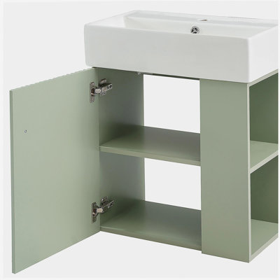 Armoire de salle de bain flottante moderne de 21,6 pouces avec bol en céramique - parfaite pour les petites salles de bain, avec rangement à droite