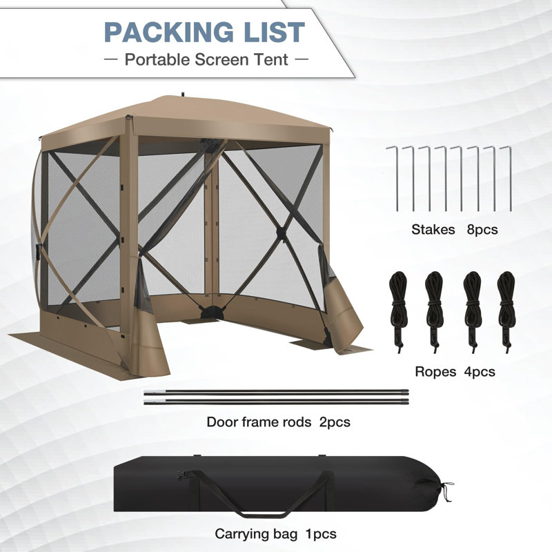 6FTx6FT Screen Room with Mosquito Netting, Hub Tent Instant Screened Canopy with Carrying Bag and Ground Stakes, Khaki