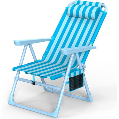 Backpack Beach Chair, 6-Positions Reclining Folding Beach Chair with Cooler Bag and Cup Holder