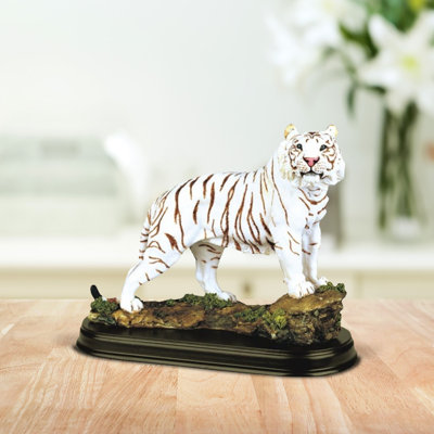 6"H White Tiger Standing on Rock Wild Animal Figurine Unique Gifts