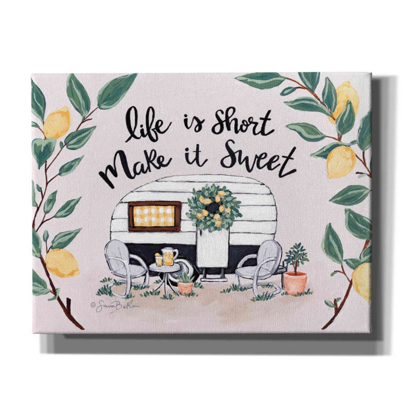 «Make It Sweet Vintage Camper» par Sara Baker, toile, art mural, H 26 po x l 34 po x P 1,25 po