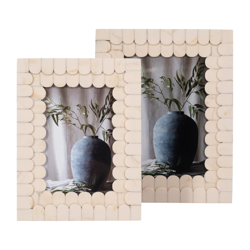Decorative Resin and Wood Picture Frame with Glass Front and Scalloped Detailing in Modern Wood Design, 9"H x 5"W x 2.5"D