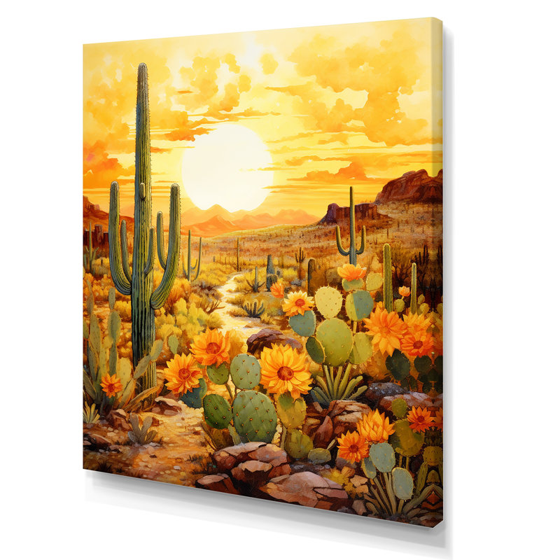 Cactus Golden Garden, reproduction d'art sur toile, Toile tendue, 20" H x 12" W