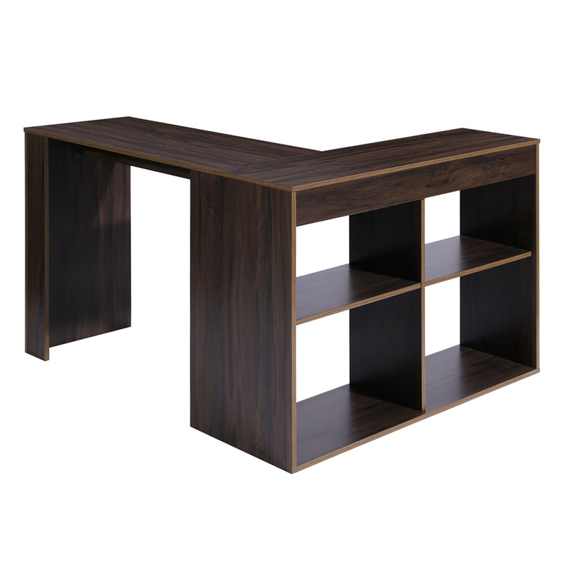 Hanlontown L-Shaped Metal Base Writing Desk, Brown