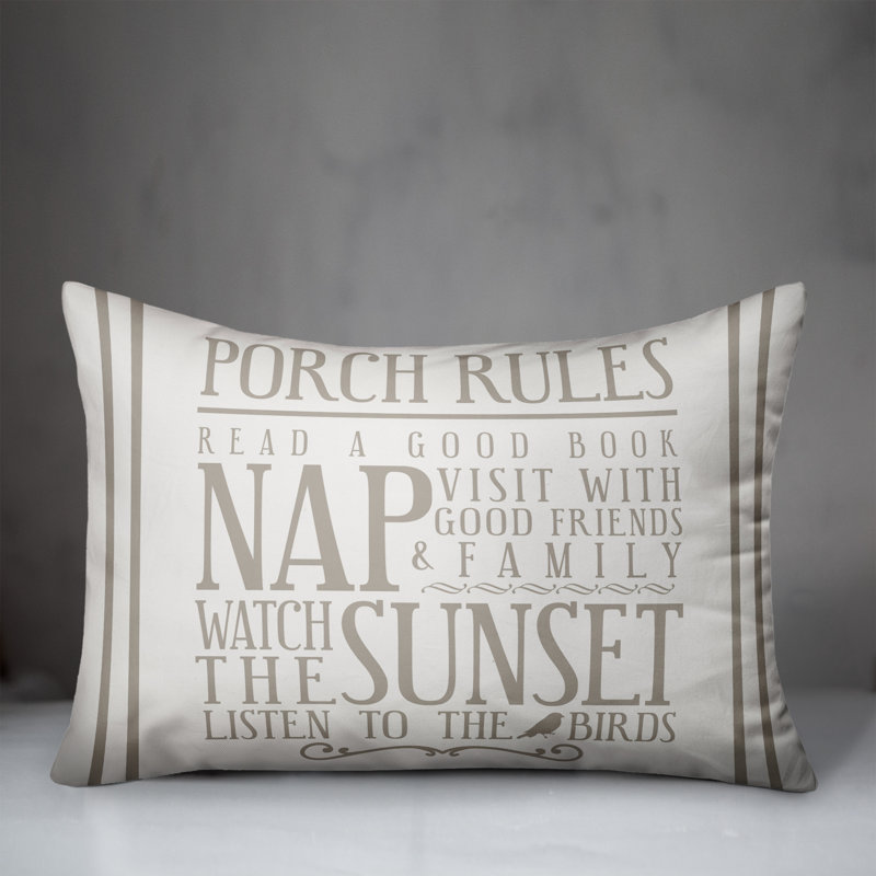 Housse et insert pour oreiller rectangulaire d'extérieur Porch Rules, Blanc