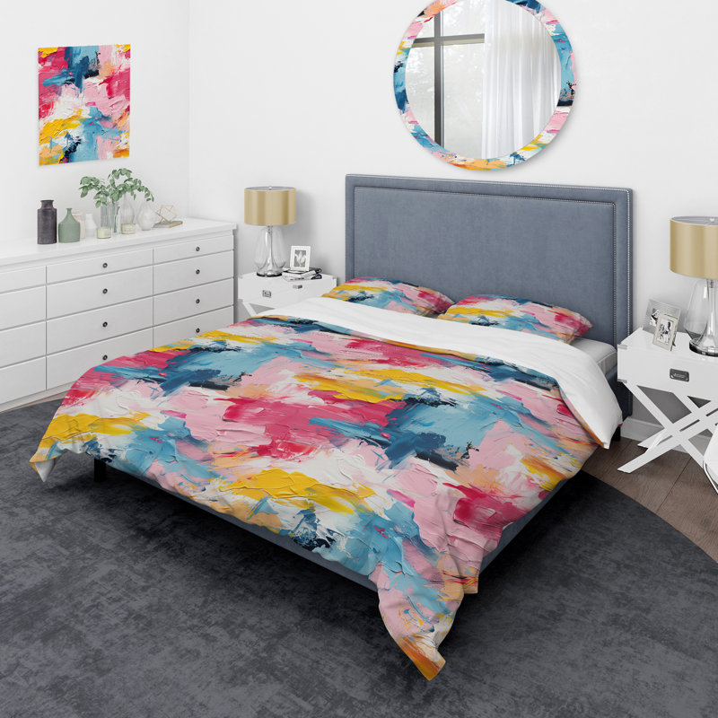 Paint Lines With White Overlapping Stripes Abstract Duvet Cover, King Duvet Cover + 2 King Shams