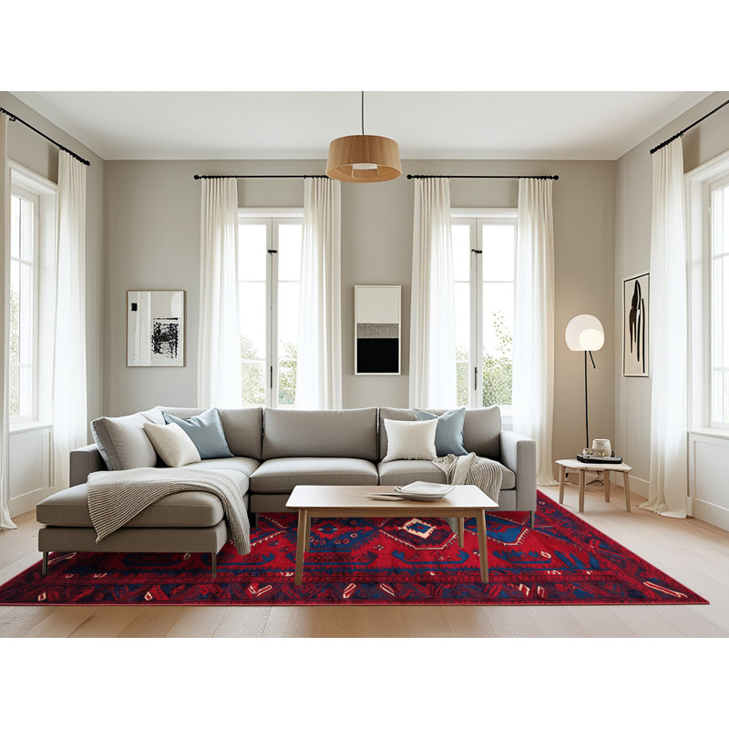 Tapis rouge turc lavable à la machine, Rectangulaire 8 pi x 12 pi