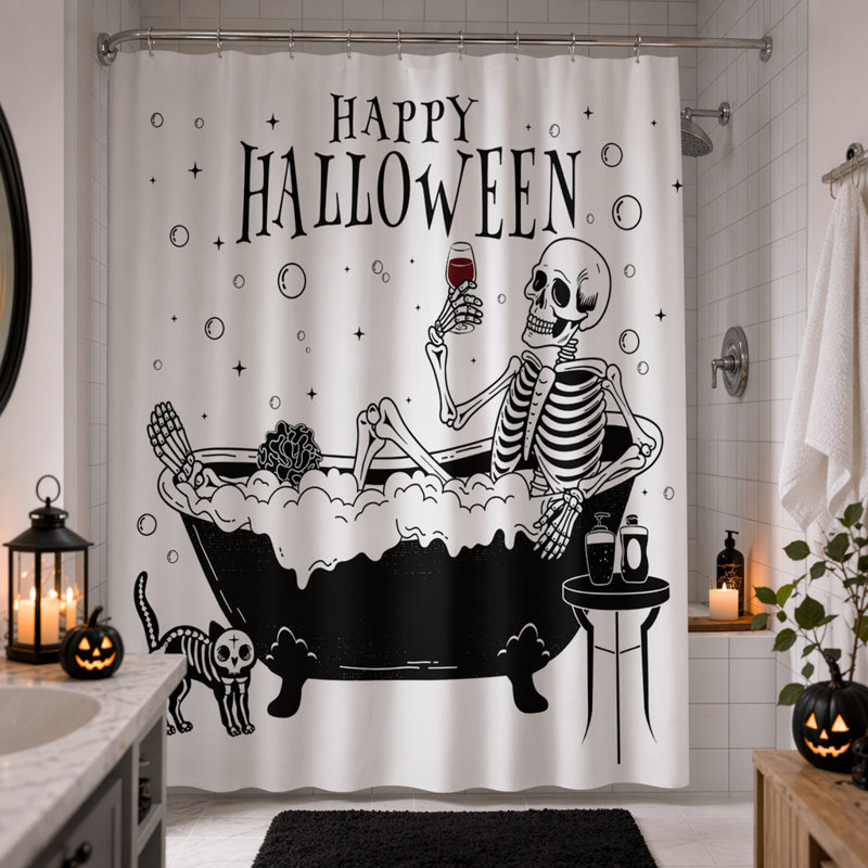 Rideaux de douche d'Halloween avec 12 crochets de 72 po x 72 po, po