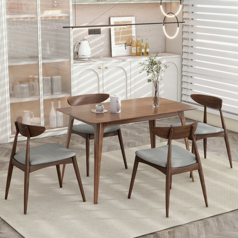 Ensemble de salle à manger 5 pièces à structure en bois avec 4 chaises et pieds robustes, Gris clair