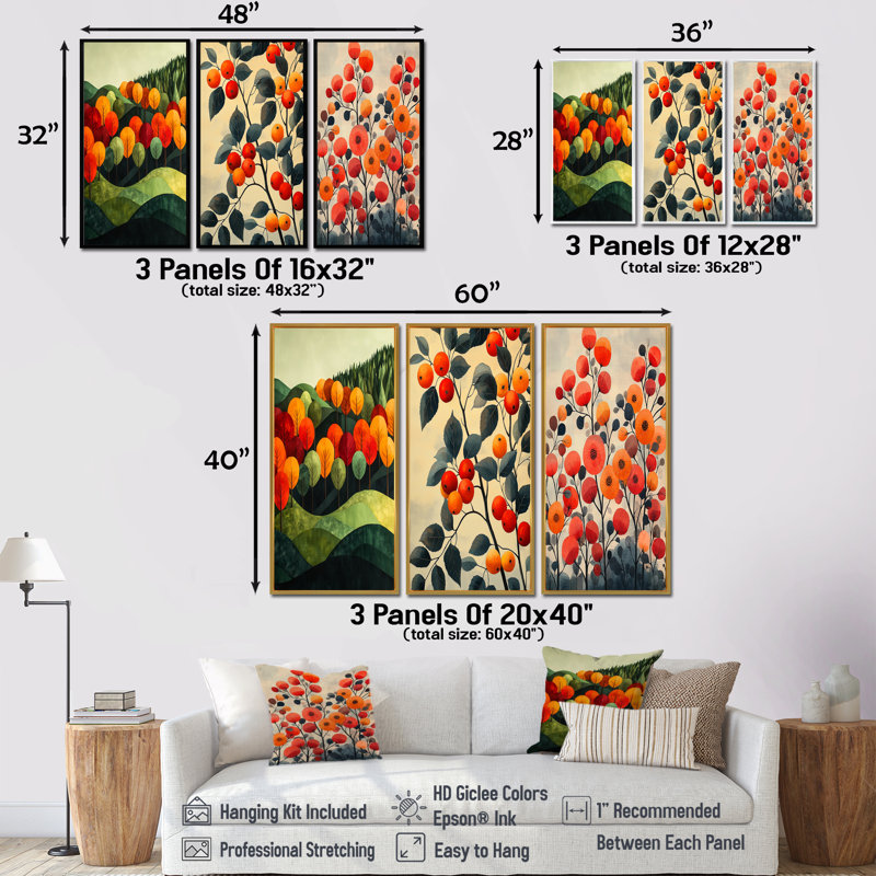 Brise rouge du verger I - Collection d'art mural de ferme, H 40 po x l 60 po, Impression encadrée flottante, Argent argent
