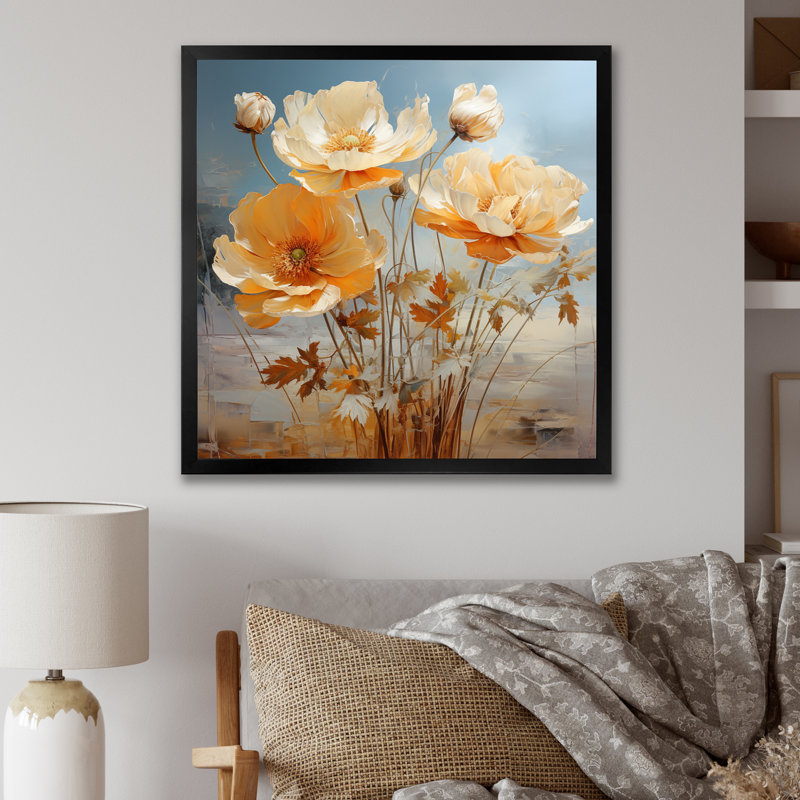 «Peach Buttercups Romantic Impression II», reproduction sur toile, H 24 po x l 24 po x P 1 po, Cadre simple noir