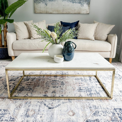 Evolve Coffee Table - 47"L Modern Frame Marble Top Rectangle Table, Handcrafted for Living Room or Office