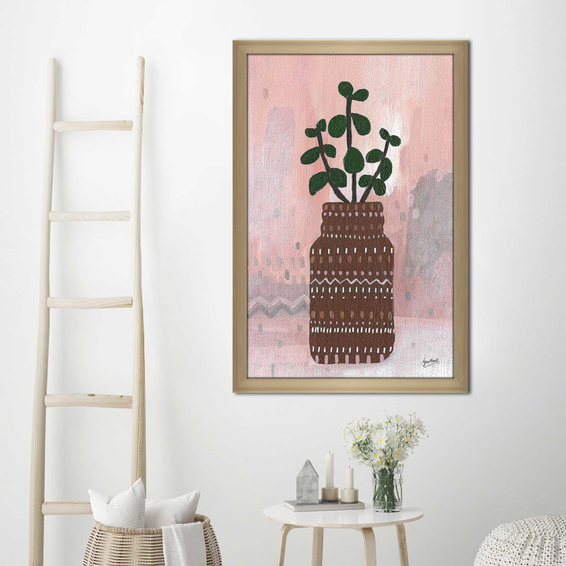 Boho Planter I par Lynn Mack - Peinture, H 39,5 po x l 27,5 po x P 0,75 po, Encadrement champagne