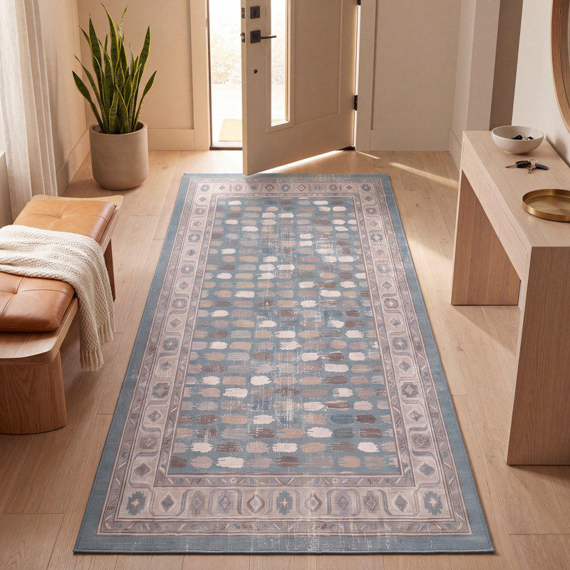 Tapis Thicket moderne à rayures effet pinceau, coloris turquoise, beige, gris, brun et blanc, lavable à la machine, antidérapant, à poils courts, idéal pour l'intérieur et l'extérieur, adapté aux animaux domestiques, pour salon, chambre, salle à manger, entrée, couloir, bureau.