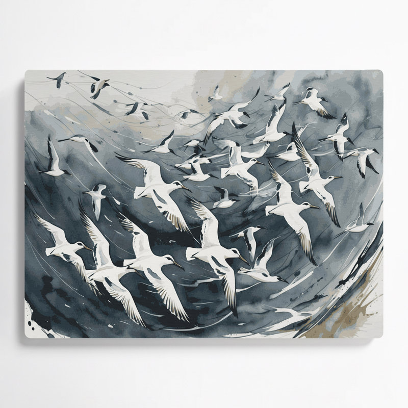 Oiseaux, art mural noir en métal Kittiwake, H 11 po x l 14 po