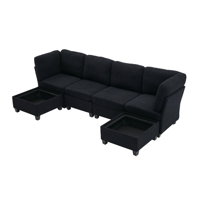 Loveseat Sofa 70.9" Free-Combined Sectional Convertible Sofa Bed With Storage Space, Two Movable Ottomans, Four USB Ports And Two Cup Holders For Living Room, Grey
