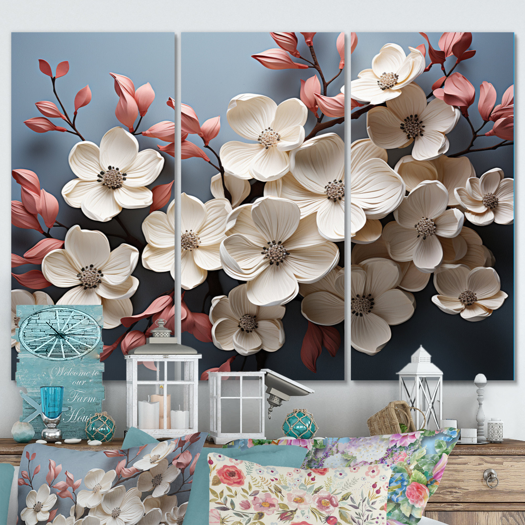 Winston Porter Dogwood Field Pointillism Collage III On Canvas 3 Pieces ...