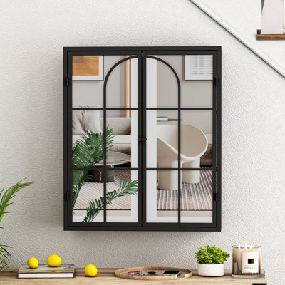 Armoire murale rétro 23,62 "à deux portes avec miroir, espace de rangement à trois niveaux pour le salon, la salle de bain et la salle à manger