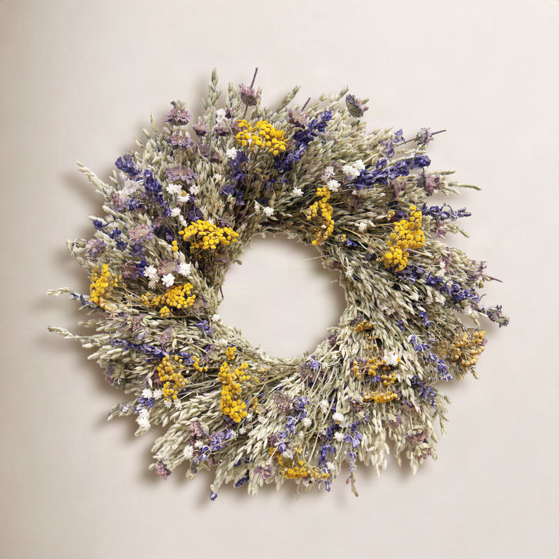 Dried Daisies and Lemon Mint Wreath, 30" W x 30" H x 6" D