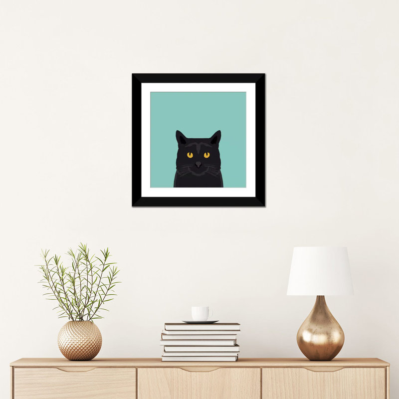 « chat », impression sur toile tendue, H 16 po x l 16 po x P 1 po, Papier d'art encadré noir, Blanc