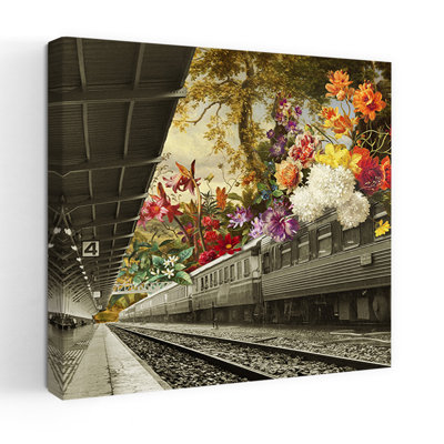 Art mural de paysage surréel de fleurs colorées