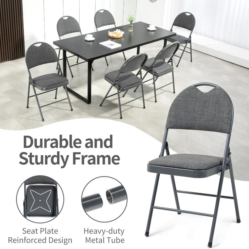 Gray Steel Padded Folding Dining Chairs Set of 6