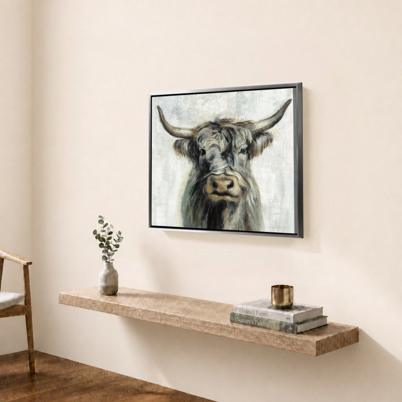 «Highland Cow» par Silvia Vassileva - impression sur toile, Argent, H 34 po x l 44 po