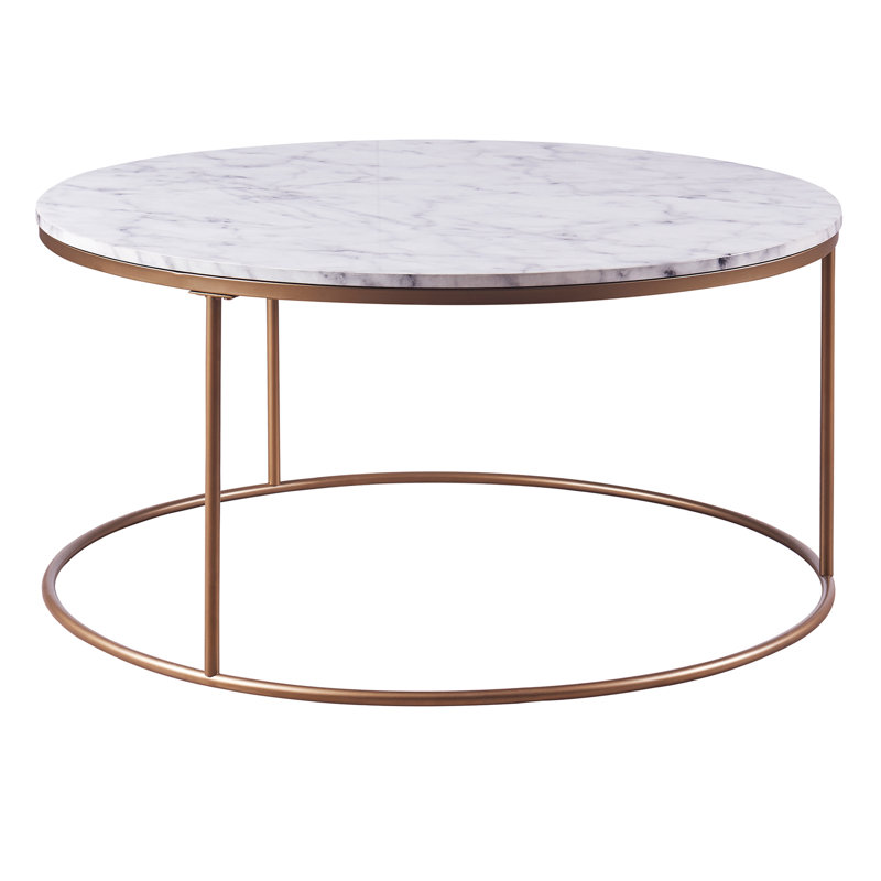 Round Faux Marble and Brass Coffee Table