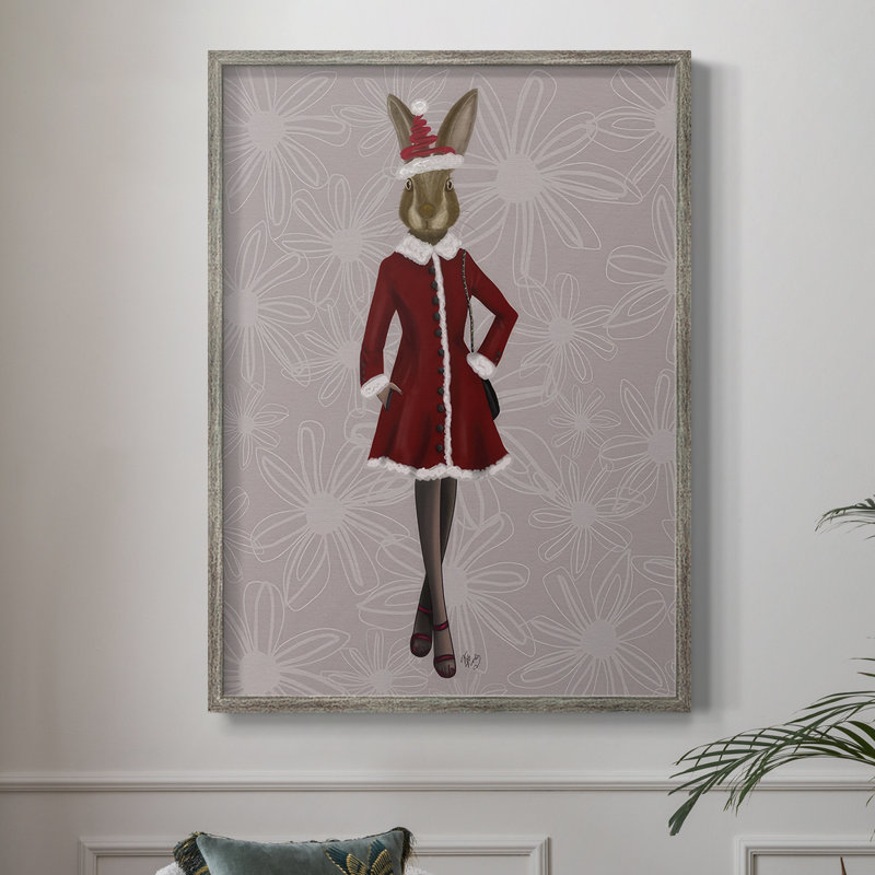 Christmas Christmas Fashion Bunny, reproduction encadrée - bois massif, H 11 po x l 9 po