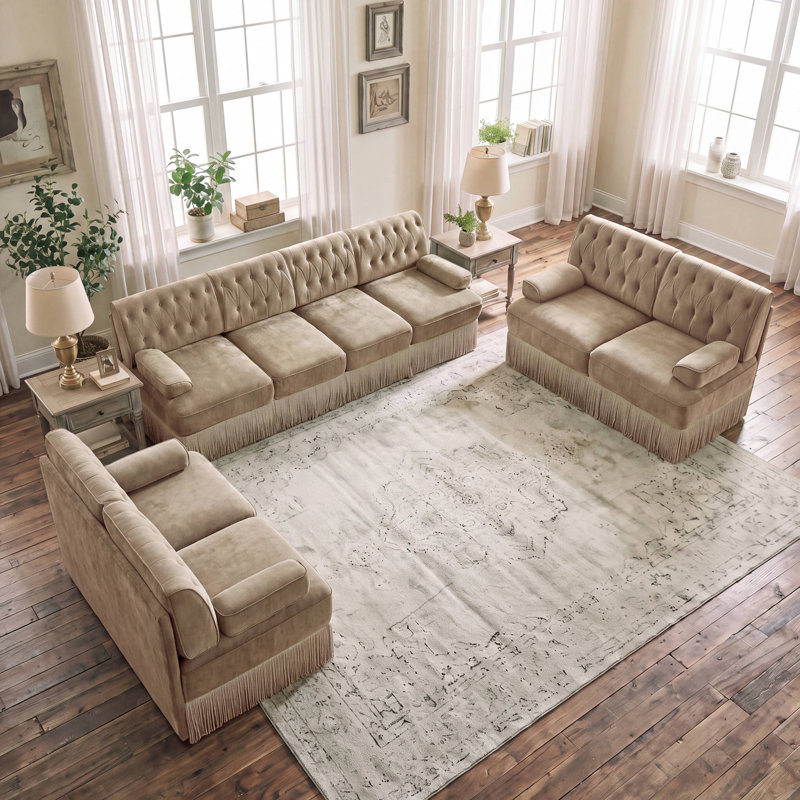 Chesterfield 3‑Piece Sofa Set (Camel)