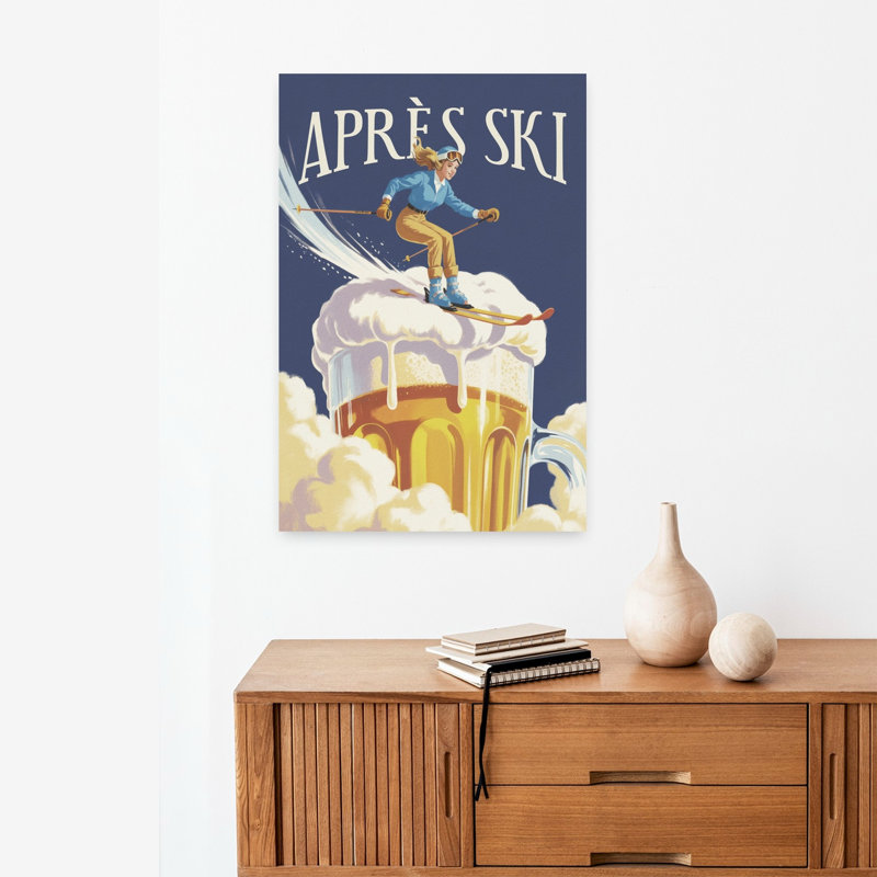 Après-ski amusant rétro classique montagne hiver art mural, H 24 po x l 16 po